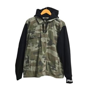 Topshop Camouflage Hoodie Denim Jacket